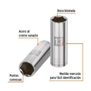 Dado largo de 13 mm, 6 puntas, cuadro 1/4", Truper